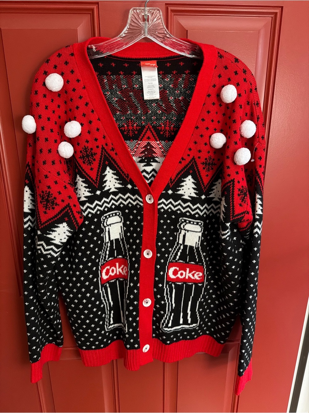 Coca-Cola Red and Black Holiday Cardigan Sweater